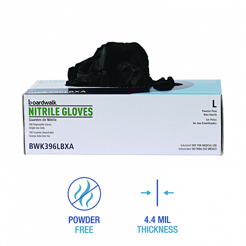 396 Series Disposable General-Purpose Nitrile Gloves, Powder-Free, Large, 4.4 mil Thick, 9.5" Long, Black, 100/Box (396LBXA)