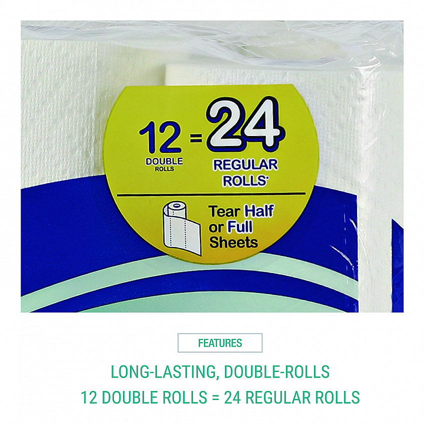 Premium Kitchen Roll Towels, 2-Ply, 11 x 6, White, 110/Roll, 12 Rolls/Carton (12216)