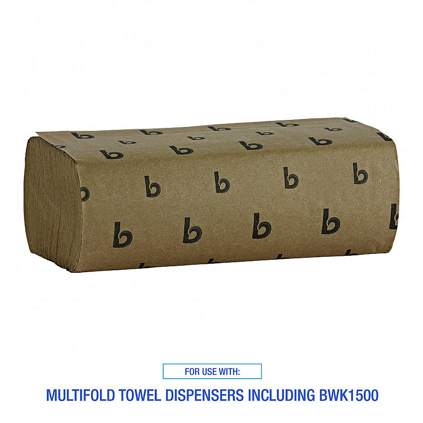 Multifold Paper Towels, 1-Ply, 9 x 9.45, Natural, 250/Pack, 16 Packs/Carton (6202)