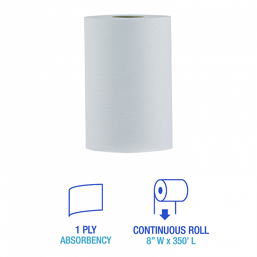 Hardwound Paper Towels, Nonperforated, 1-Ply, 8" x 350 ft, White, 12 Rolls/Carton (6250)