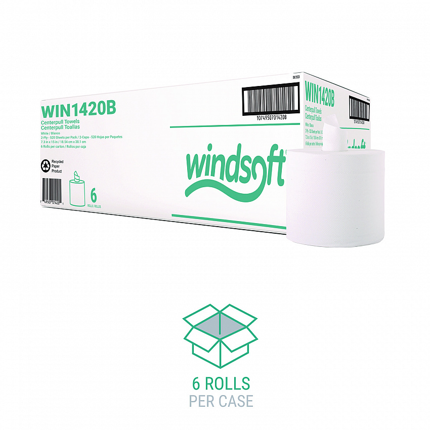Center-Flow Perforated Paper Towel Roll, 7.3 x 15, White, 6 Rolls/Carton (1420B)