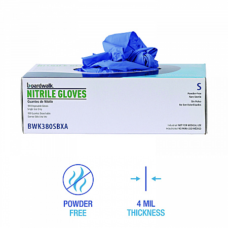 380 Series Disposable General-Purpose Nitrile Gloves, Powder-Free, Small, 4 mil Thick, 9.5