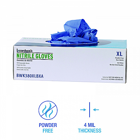 380 Series Disposable General-Purpose Nitrile Gloves, Powder-Free, X-Large, 4 mil Thick, 9.5