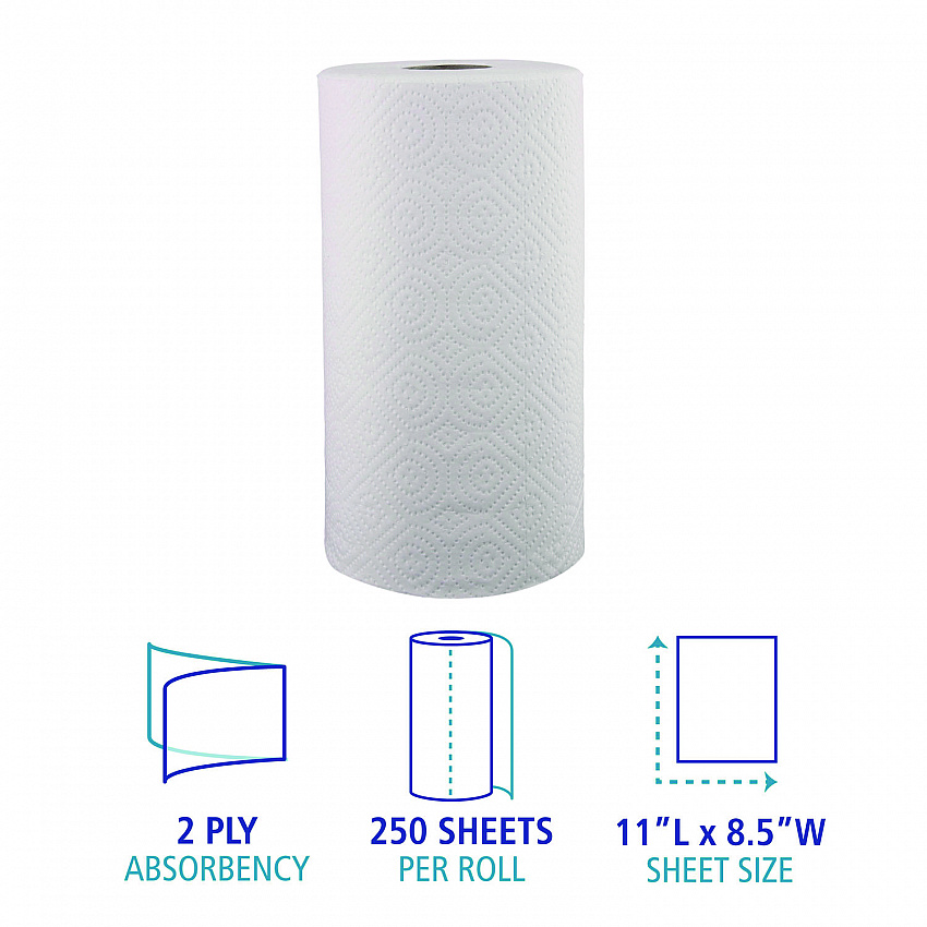 Kitchen Roll Towel, 2-Ply, 11 x 8.5, White, 250/Roll, 12 Rolls/Carton (6273)