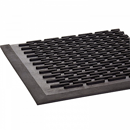 Crown-Tred Indoor/Outdoor Scraper Mat, Black Loop-Twist Ribbed Rubber Surface, 43.75