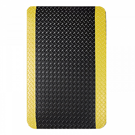Industrial Deck Plate Anti-Fatigue Mat, Rectangular, Black/Yellow Raised Diamond Surface, 24