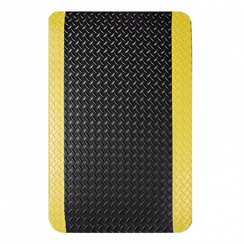 Industrial Deck Plate Anti-Fatigue Mat, Rectangular, Black/Yellow Raised Diamond Surface, 24" x 36" (CD0023YB)