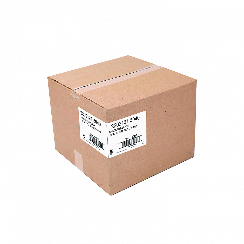 Grease-Resistant Food Wrap, 12 x 12, Black Check, 5,000/Carton (WG01006)