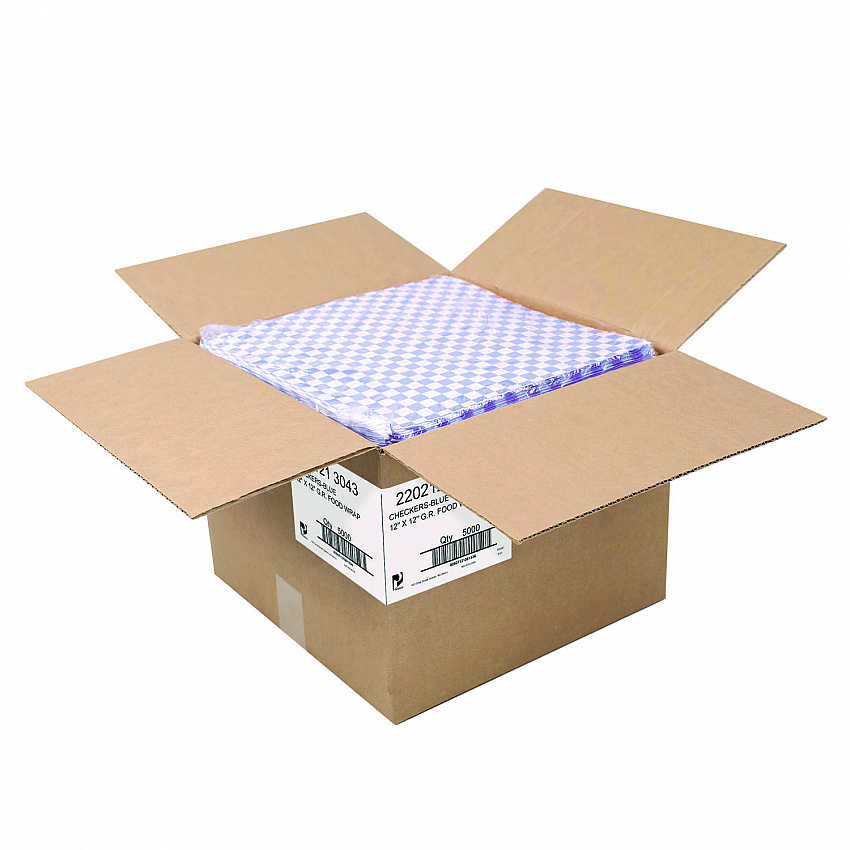 Grease-Resistant Food Wrap, 12 x 12, Blue Check, 5,000/Carton (WG01014)
