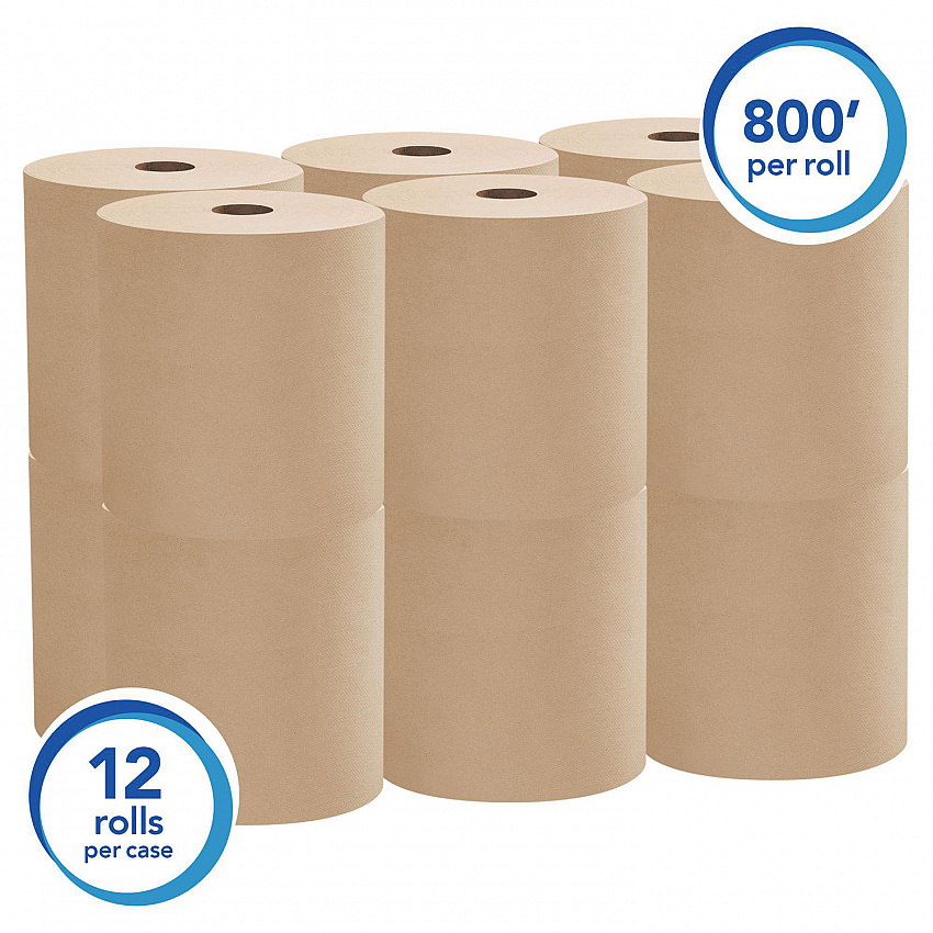 Essential Hard Roll Towels for Business, 1-Ply, 8" x 800 ft, 1.5" Core, Natural, 12 Rolls/Carton (04142)