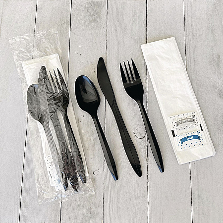Six-Piece Cutlery Kit, Mediumweight, Fork/Knife/Napkin/Pepper/Salt/Spoon, 5.86