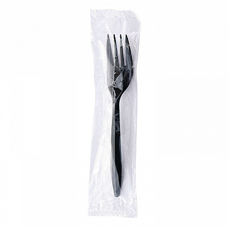 Mediumweight Wrapped Polypropylene Cutlery, Fork, Plastic, Black, 1,000/Carton (FORKBLPPIW)