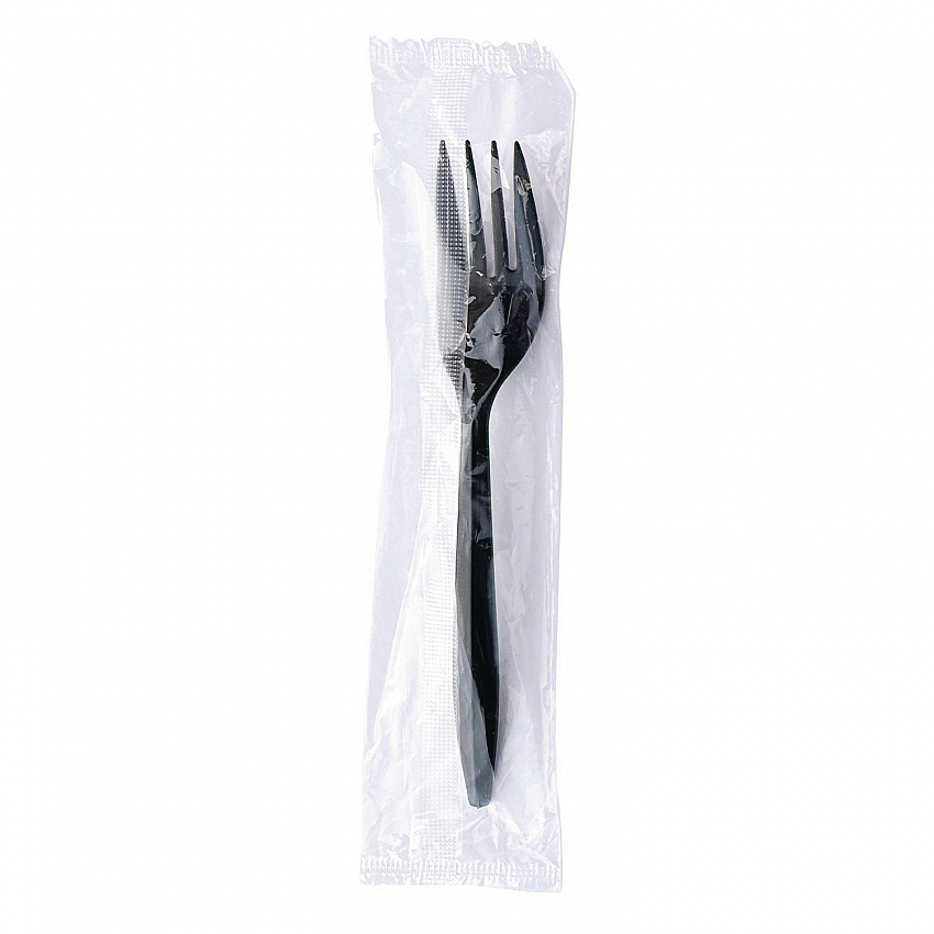 Mediumweight Wrapped Polypropylene Cutlery, Fork, Plastic, Black, 1,000/Carton (FORKBLPPIW)
