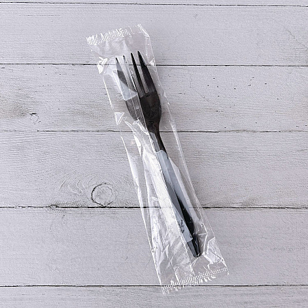 Mediumweight Wrapped Polypropylene Cutlery, Fork, Plastic, Black, 1,000/Carton (FORKBLPPIW)