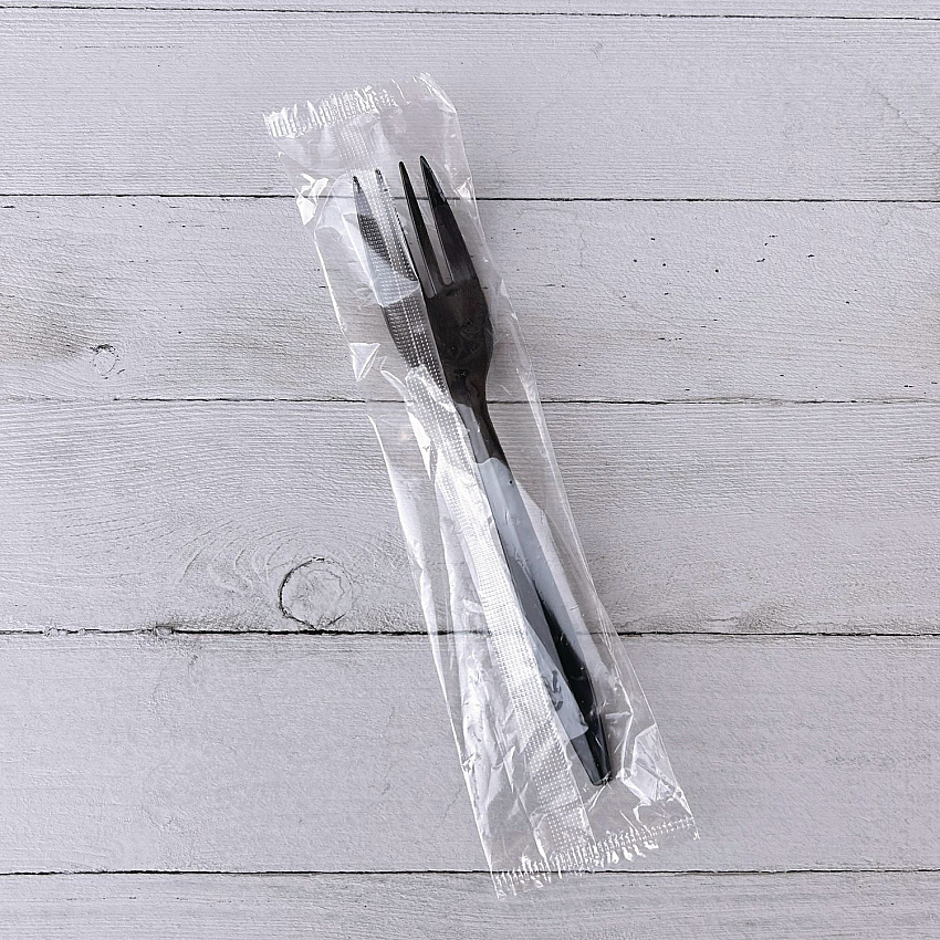 Mediumweight Wrapped Polypropylene Cutlery, Fork, Plastic, Black, 1,000/Carton (FORKBLPPIW)