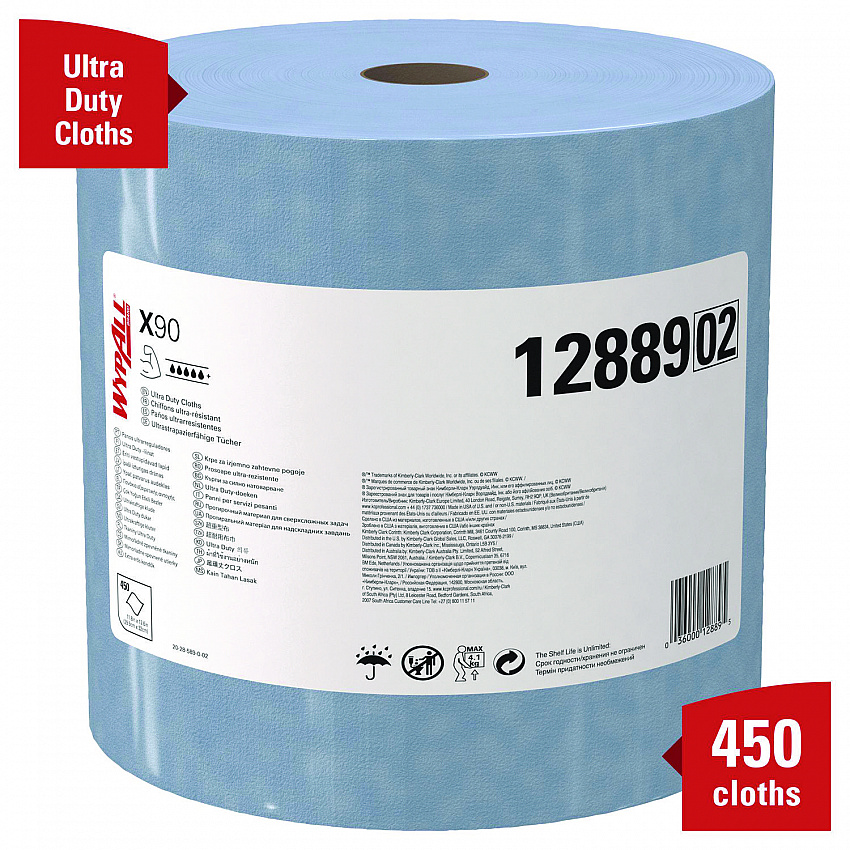 X90 Cloths, Jumbo Roll, 2-Ply, 12.4 x 12.2, Blue Denim, 450/Roll (12889)