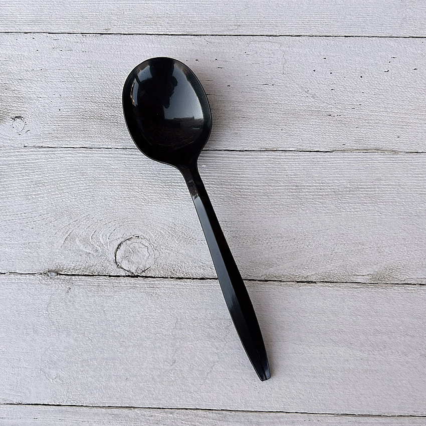Mediumweight Polypropylene Cutlery, Soup Spoon, Plastic, Black, 1,000/Carton (SOUPBLMW)