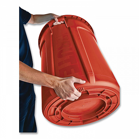 Vented Round Brute Container, 10 gal, Plastic, Red, 6/Carton (2610REDCT)