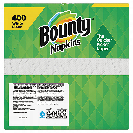 Quilted Napkins, 1-Ply, 12.1 x 12, White, 400/Pack, 4 Packs/Carton (19096)