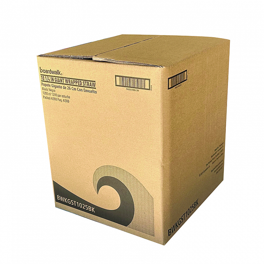 Wrapped Giant Straws, 10.25", Polypropylene, Black, 300/Pack, 4 Packs/Carton (GST1025BK)