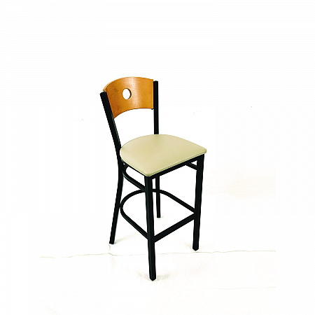 Circle Series Barstool, Supports Up to 300 lb, 28.5" Seat Height, Taupe Seat, Natural Back, Black Base (CRBBVTAUD)