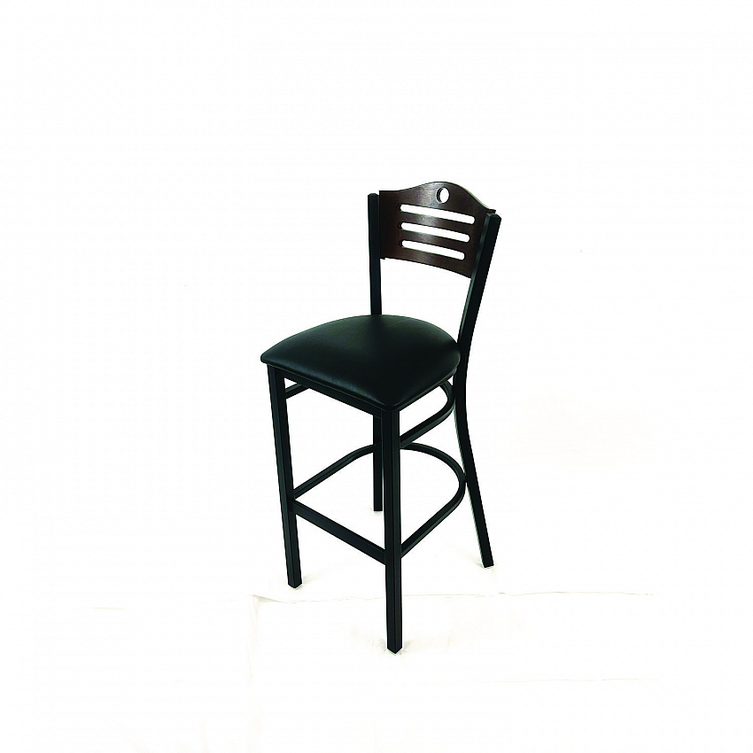 Eagle Series Barstool, Supports Up to 300 lb, 28.5" Seat Height, Black Seat, Dark Walnut Back, Black Base (EBBVBLKC)