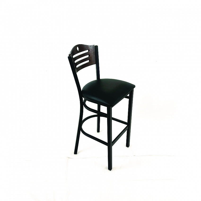 Eagle Series Barstool, Supports Up to 300 lb, 28.5" Seat Height, Black Seat, Dark Walnut Back, Black Base (EBBVBLKC)
