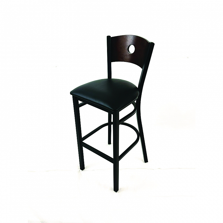 Circle Series Barstool, Supports Up to 300 lb, 28.5" Seat Height, Black Seat, Dark Walnut Back, Black Base (CRBBVBLKC)