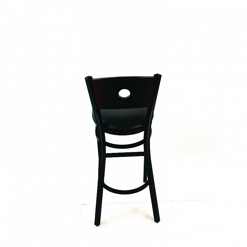 Circle Series Barstool, Supports Up to 300 lb, 28.5" Seat Height, Black Seat, Dark Walnut Back, Black Base (CRBBVBLKC)
