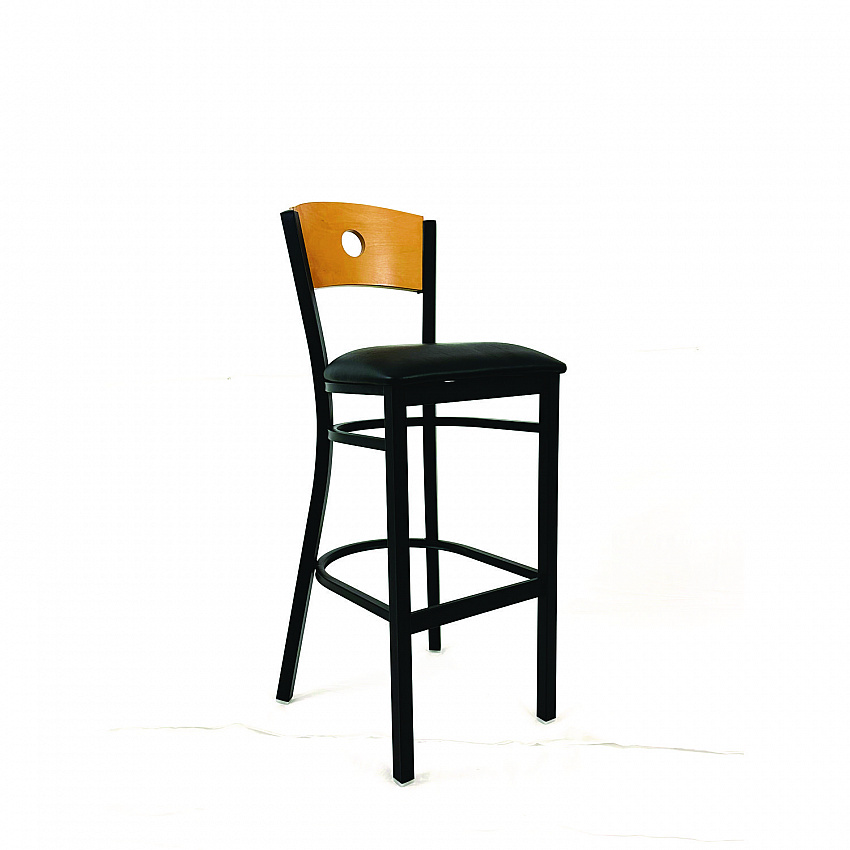 Circle Series Barstool, Supports Up to 300 lb, 28.5" Seat Height, Black Seat, Natural Back, Black Base (CRBBVBLKD)