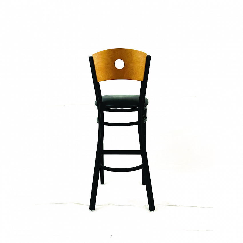Circle Series Barstool, Supports Up to 300 lb, 28.5" Seat Height, Black Seat, Natural Back, Black Base (CRBBVBLKD)