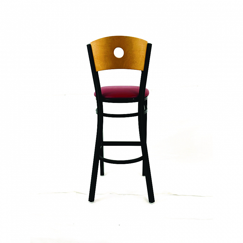 Circle Series Barstool, Supports Up to 300 lb, 28.5" Seat Height, Burgundy Seat, Natural Back, Black Base (CRBBVBURD)