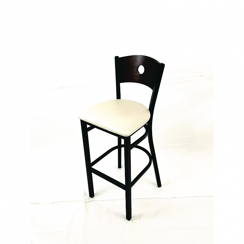 Circle Series Barstool, Supports Up to 300 lb, 28.5" Seat Height, Cream Seat, Dark Walnut Back, Black Base (CRBBVCRMC)
