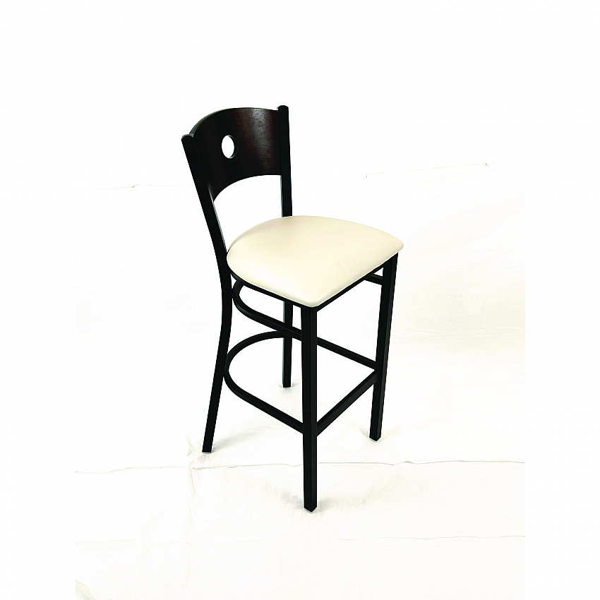 Circle Series Barstool, Supports Up to 300 lb, 28.5" Seat Height, Cream Seat, Dark Walnut Back, Black Base (CRBBVCRMC)