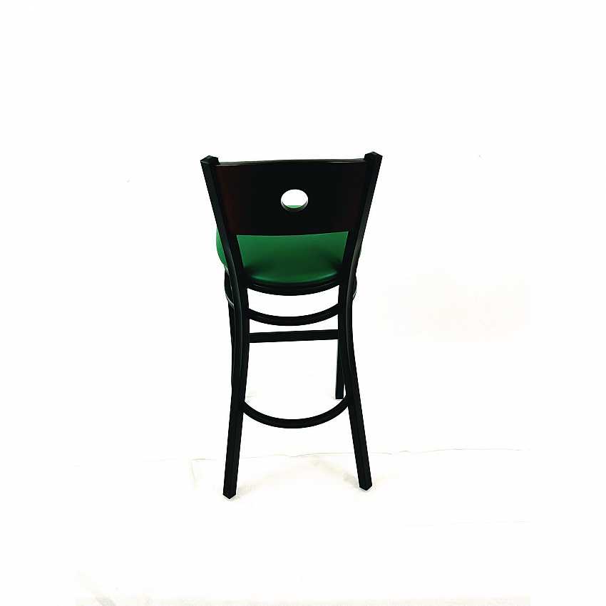 Circle Series Barstool, Supports Up to 300 lb, 28.5" Seat Height, Green Seat, Dark Walnut Back, Black Base (CRBBVGRNC)