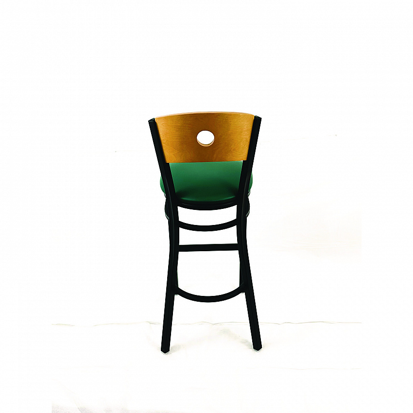 Circle Series Barstool, Supports Up to 300 lb, 28.5" Seat Height, Green Seat, Natural Back, Black Base (CRBBVGRND)