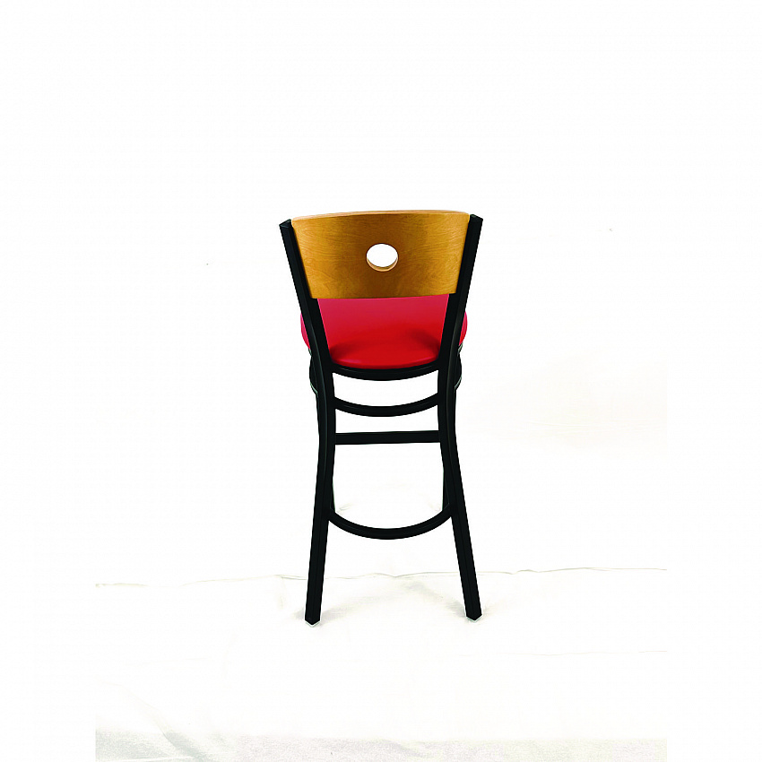 Circle Series Barstool, Supports Up to 300 lb, 28.5" Seat Height, Red Seat, Natural Back, Black Base (CRBBVREDD)