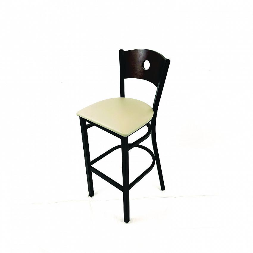 Circle Series Barstool, Supports Up to 300 lb, 28.5" Seat Height, Taupe Seat, Dark Walnut Back, Black Base (CRBBVTAUC)