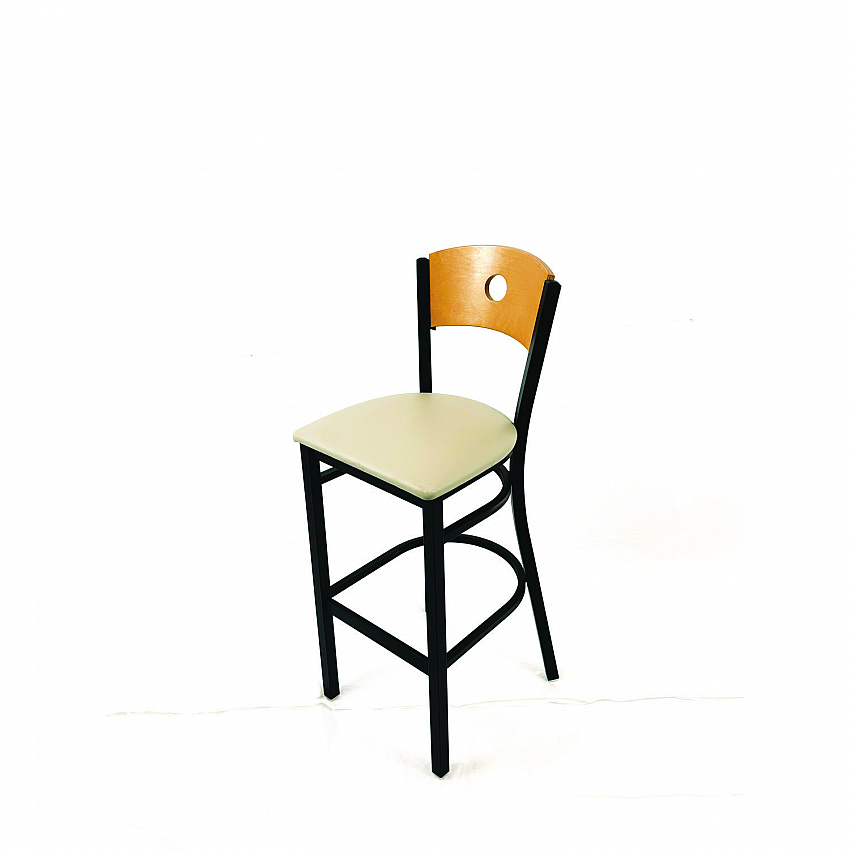 Circle Series Barstool, Supports Up to 300 lb, 28.5" Seat Height, Taupe Seat, Natural Back, Black Base (CRBBVTAUD)