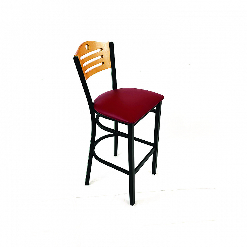 Eagle Series Barstool, Supports Up to 300 lb, 28.5" Seat Height, Burgundy Seat, Natural Back, Black Base (EBBVBURD)