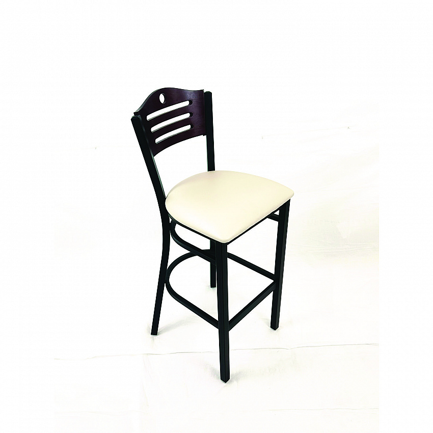 Eagle Series Barstool, Supports Up to 300 lb, 28.5" Seat Height, Cream Seat, Dark Mahogany Back, Black Base (EBBVCRMB)