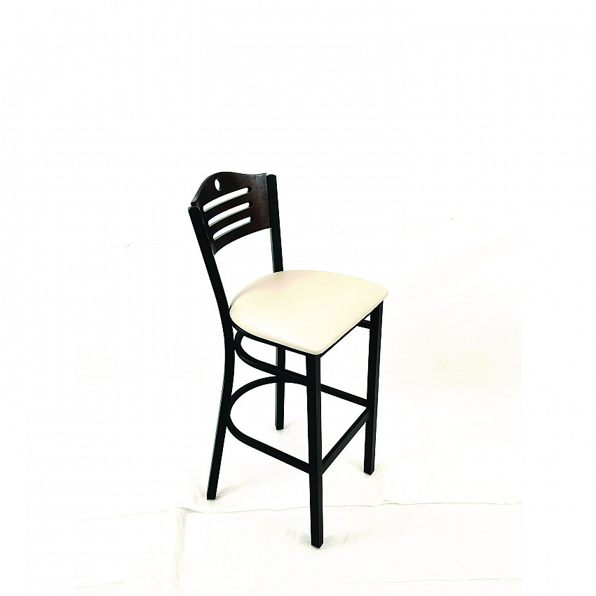 Eagle Series Barstool, Supports Up to 300 lb, 28.5" Seat Height, Cream Seat, Dark Walnut Back, Black Base (EBBVCRMC)