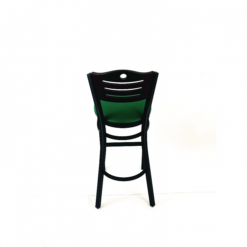 Eagle Series Barstool, Supports Up to 300 lb, 28.5" Seat Height, Green Seat, Dark Mahogany Back, Black Base (EBBVGRNB)