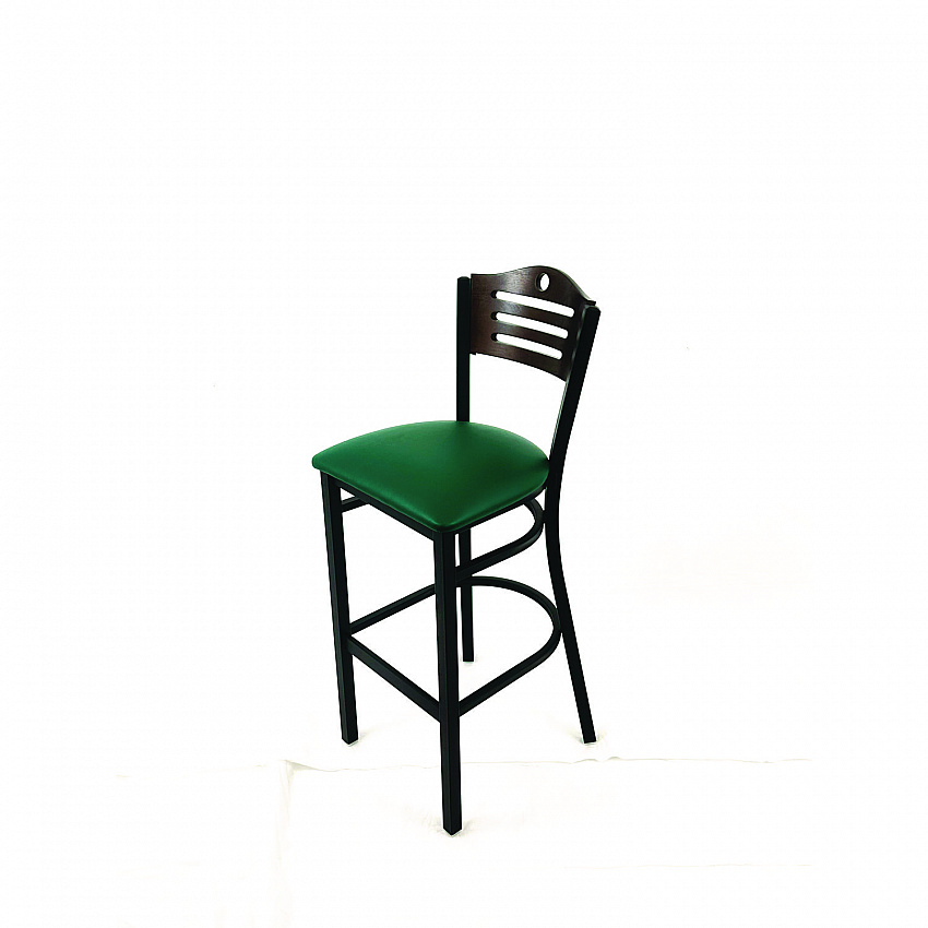 Eagle Series Barstool, Supports Up to 300 lb, 28.5" Seat Height, Green Seat, Dark Walnut Back, Black Base (EBBVGRNC)