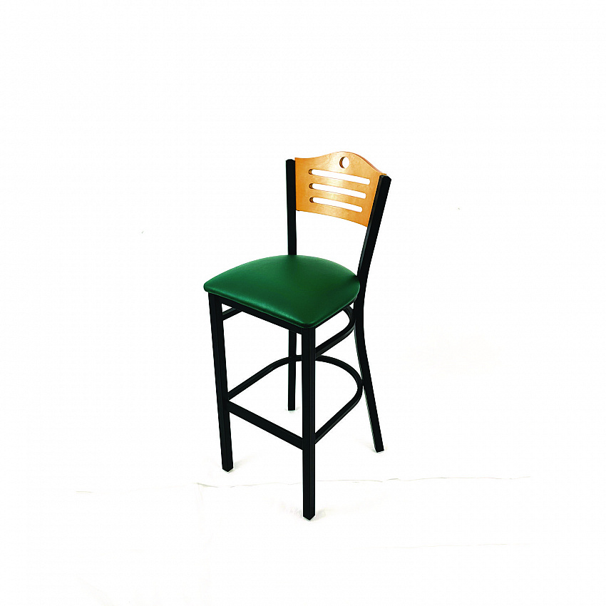 Eagle Series Barstool, Supports Up to 300 lb, 28.5" Seat Height, Green Seat, Natural Back, Black Base (EBBVGRND)