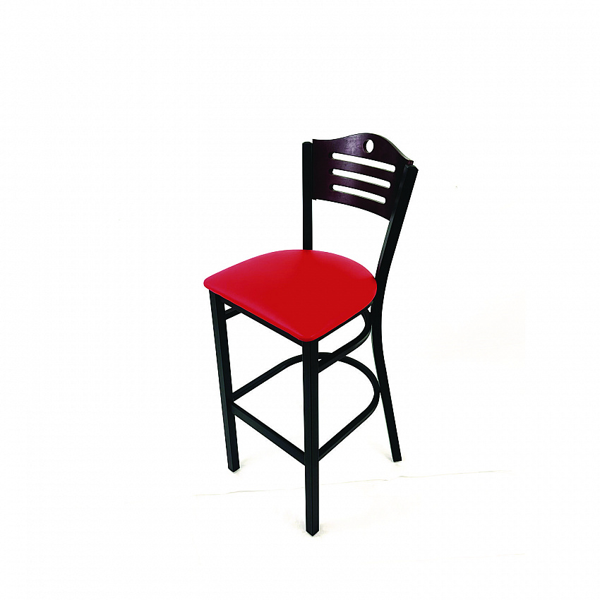 Eagle Series Barstool, Supports Up to 300 lb, 28.5" Seat Height, Red Seat, Dark Mahogany Back, Black Base (EBBVREDB)