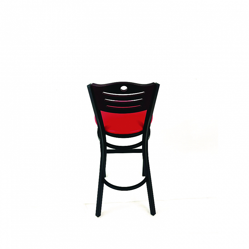 Eagle Series Barstool, Supports Up to 300 lb, 28.5" Seat Height, Red Seat, Dark Mahogany Back, Black Base (EBBVREDB)