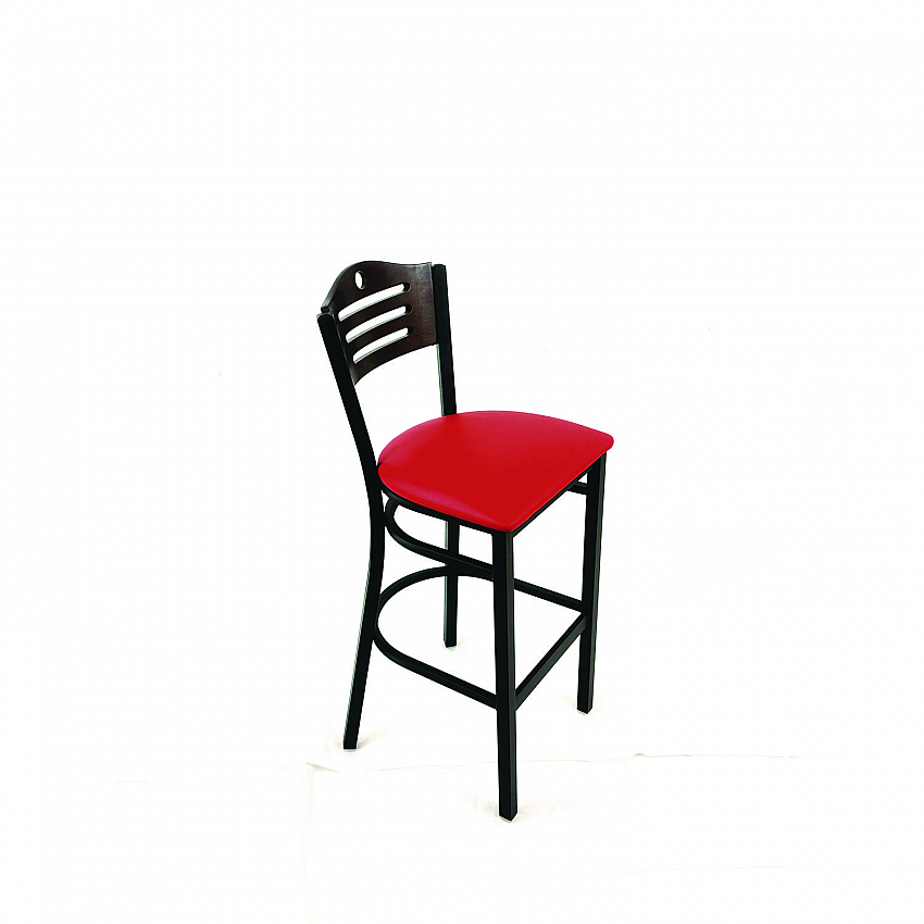 Eagle Series Barstool, Supports Up to 300 lb, 28.5" Seat Height, Red Seat, Dark Walnut Back, Black Base (EBBVREDC)