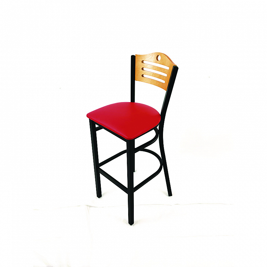 Eagle Series Barstool, Supports Up to 300 lb, 28.5" Seat Height, Red Seat, Natural Back, Black Base (EBBVREDD)