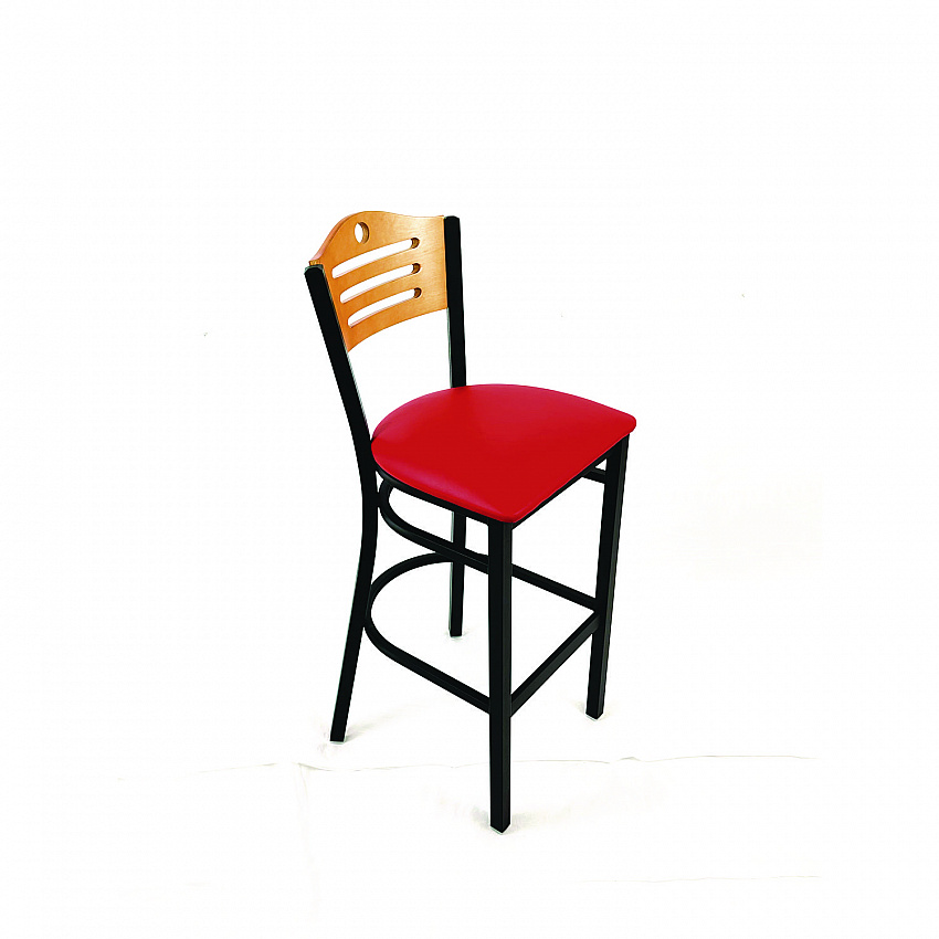 Eagle Series Barstool, Supports Up to 300 lb, 28.5" Seat Height, Red Seat, Natural Back, Black Base (EBBVREDD)